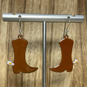 Woodrow brown boot earrings with wildflower spurs