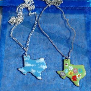 Square TX necklaces cloud and green with wildflowers
