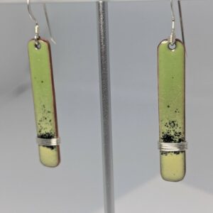 Squared rectangular earrings green gradated with black sprinkles and wrapped