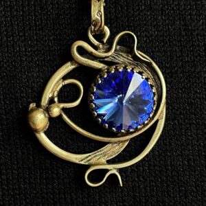 Sapphire crystal and antique brass-plated necklace