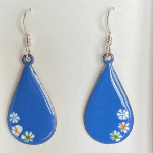 Harvest Blue teardrop earrings with wildflowers