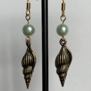 Golden shell and pearl shaped bead earrings