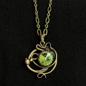 Peridot crystal and antiqued brass necklace